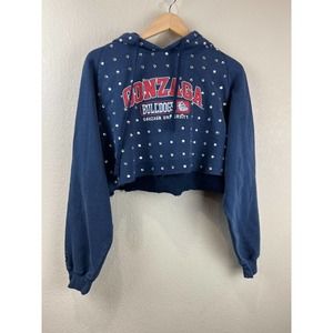 Furst Of A Kind Womens‎ Cropped Hoodie Studded Drawstring Gonzaga Bulldog Blue